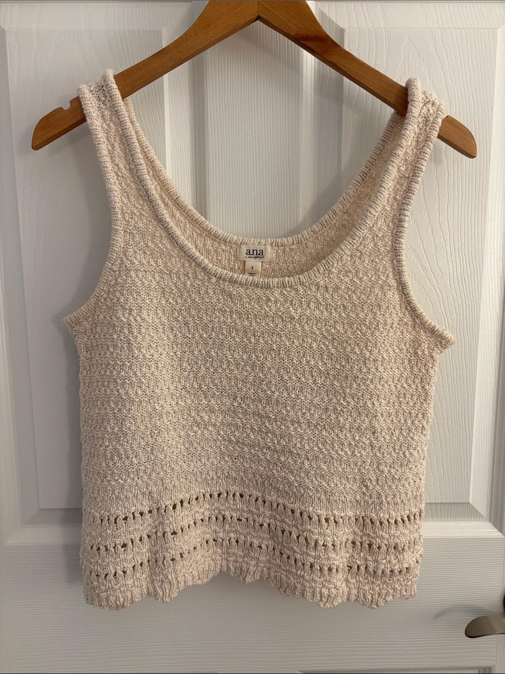 a.n.a Light Cream Crochet Tank with Openwork Hem
